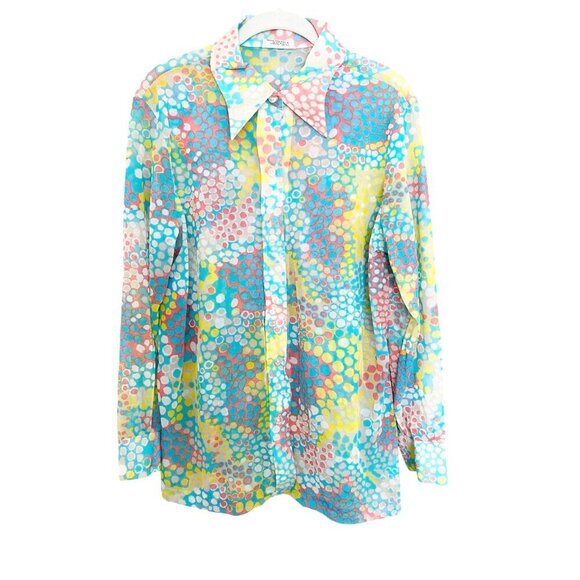 Vintage 60s Abstract Dot Print Button Up Top - Picture 3 of 6